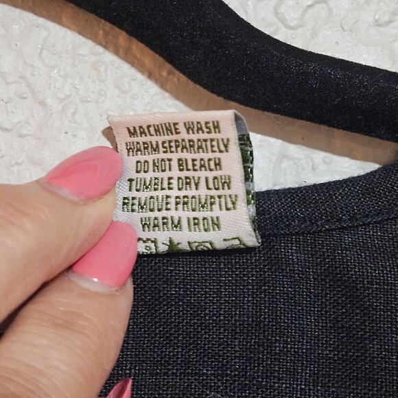 Orvis Women's Black Top M 3/4 Sleeve 100% Linen Button Front Office Business - Picture 9 of 13